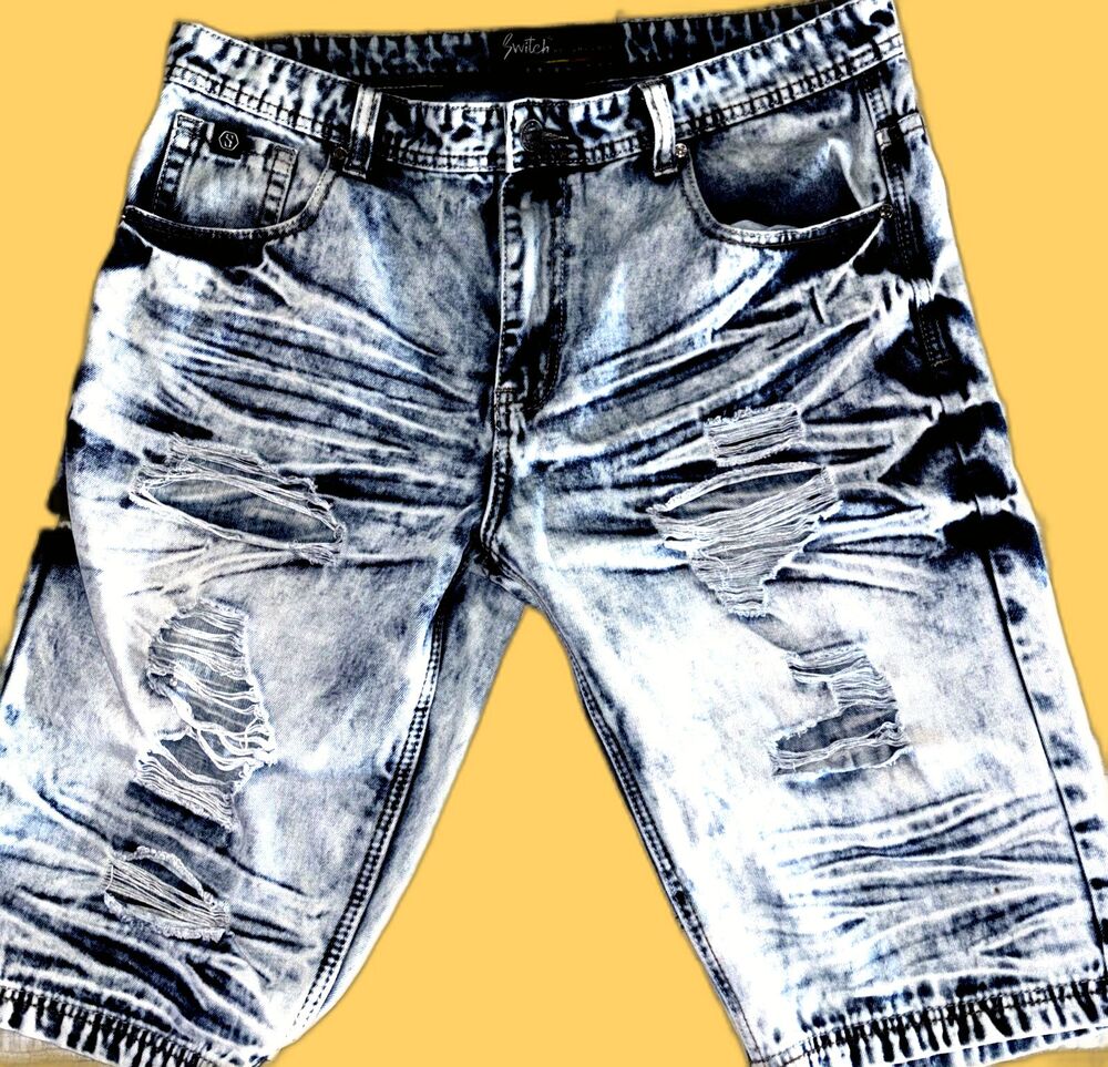 Switch Remarkable Light Wash Thrashed Distressed Shorts - Size 34